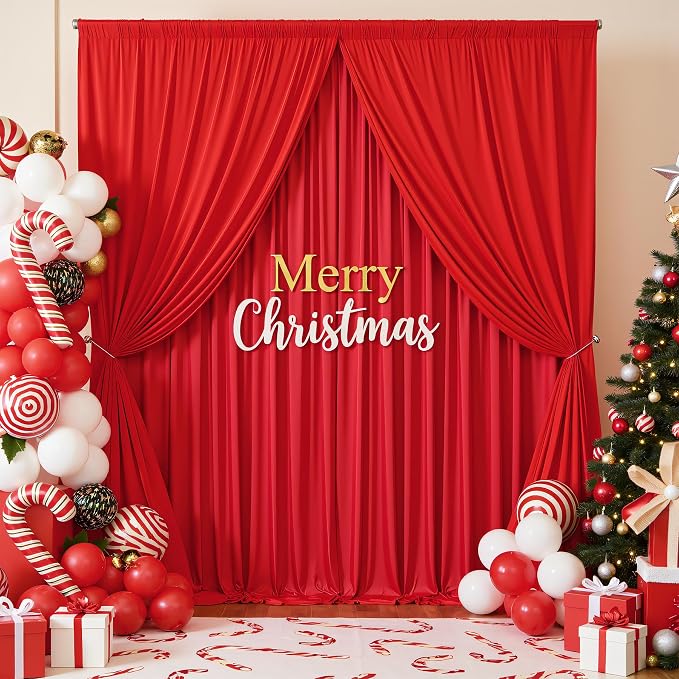 20ft×12ft Red Backdrop Curtain for Wedding Parties, 4 Panels Wrinkle Free - Image 6