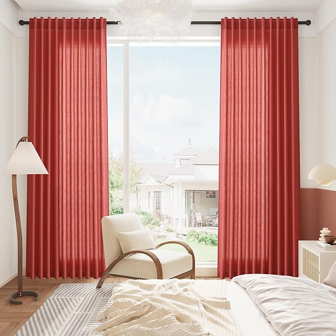 Christmas Red Linen 120 Inch Curtains - Image 8