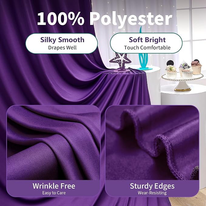 10×14 ft Purple Wrinkle Free Backdrop Curtain, Soft Silky Polyester Wedding - Image 2