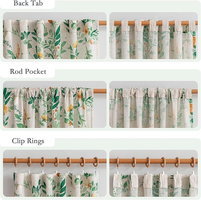 MYSKY HOME Linen Floral Curtains 63 inches Long 2 Panels Set - Image 4