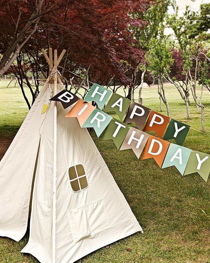 Letjolt Brown Happy Birthday Banner Handmade Tropical Theme 13pcs | Pre-Strung - Image 6