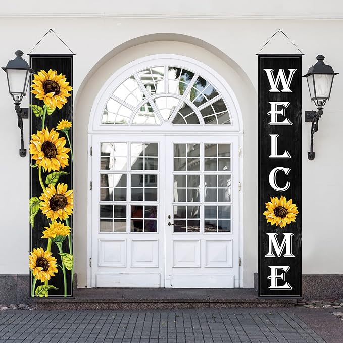 Tatuo Sunflower Welcome Hanging Banners Summer Porch Banners Flags Spring Door - Image 6