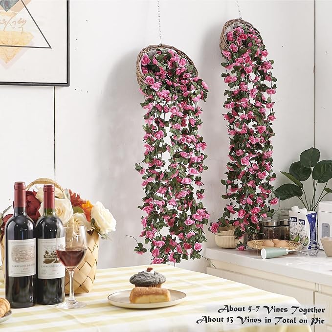 Artificial Flower Garland 6pcs 8.2ft Rose Vine Decor, Magenta Flower | PONKING - Image 2