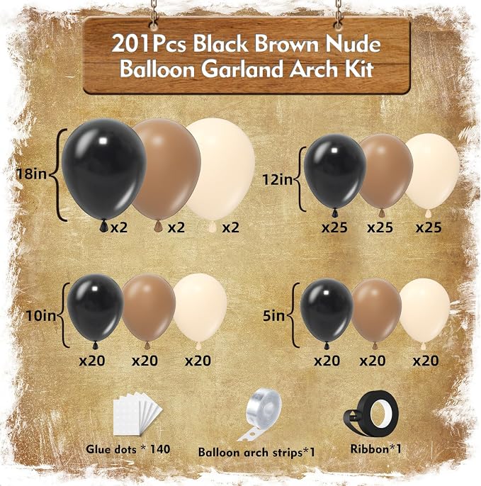 Black Brown Nude Balloon Garland Arch Kit 201Pcs Different Size Brown Balloon - Image 2