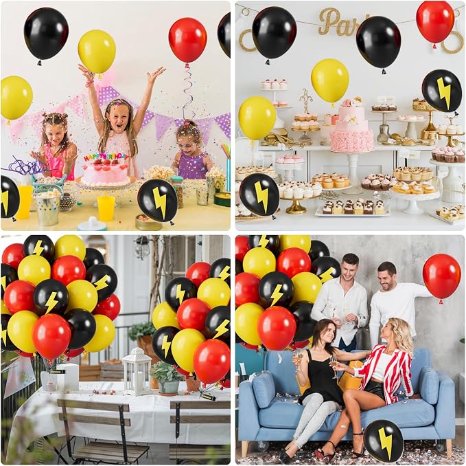 Red Yellow and Black Balloons, 12 Inch Lightning Print Balloons - Image 6