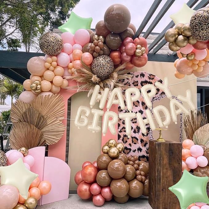 29PC Cream Pink Leopard Happy Birthday Balloon Banner, 16Inch 3D Aluminum - Image 5