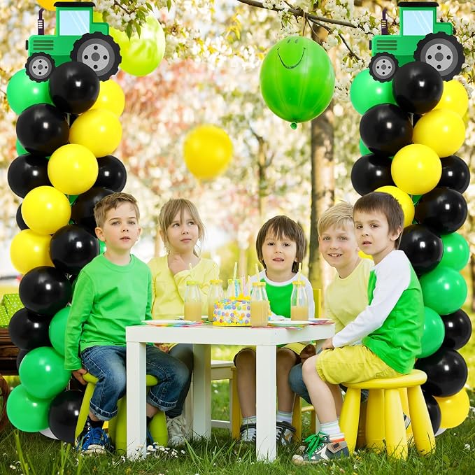2 Set Tractor Balloon Column Stand Kit Green Yellow Black Balloon Tower - Image 3