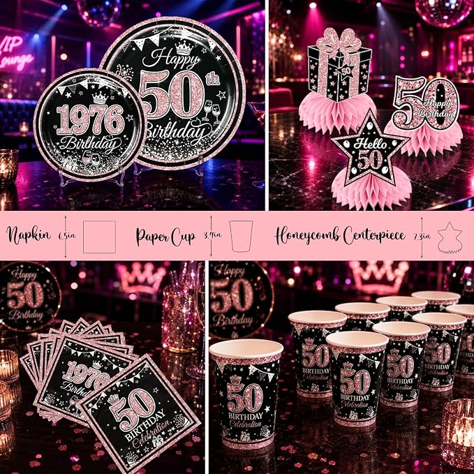 50th Birthday Decorations for Women Tableware Set Serve 25 | All-in-One Kit - Image 5