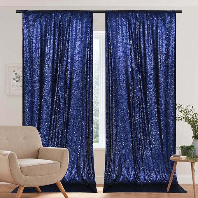 PartyDelight Navy Blue Sequin Backdrop Curtains 5x10ft 2 Sparkly Panels | 4 - Image 8