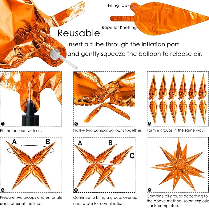 ZAKVOOR 60 Pcs Star Balloons 12 Spike Foil Explosion Party Decoration Balloons - Image 3