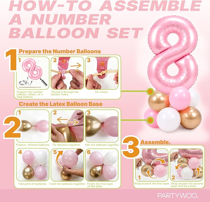 PartyWoo Number Balloons 40 Inch Pink Number 8 Kit 25pcs - Image 7