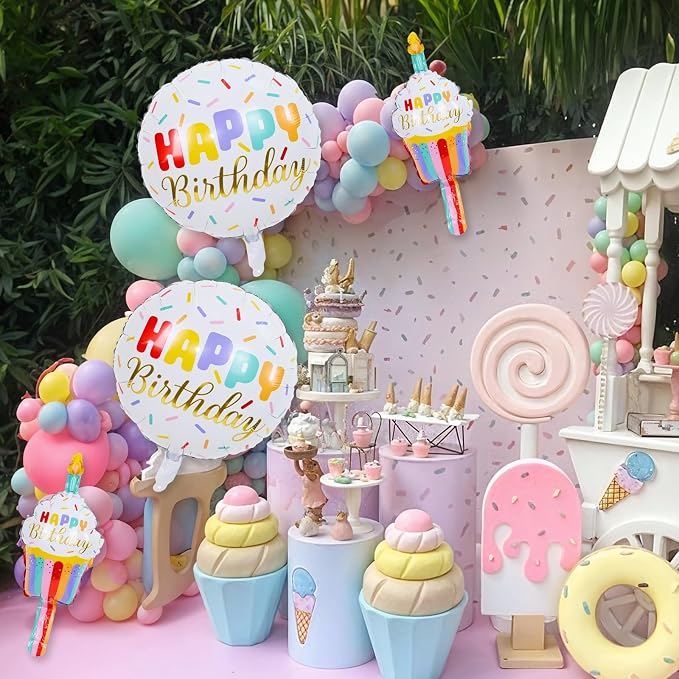 Happy Birthday Cupcake Cute Foil Balloons, Rainbow Sprinkle Happy Birthday - Image 7