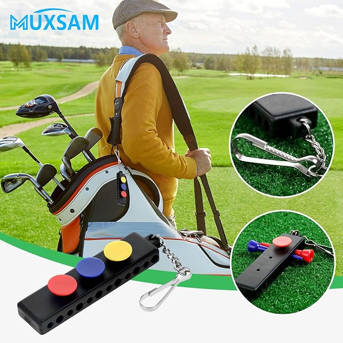 MUXSAM Black Golf Tee Holder for Bag, 1-Pack Golf Tee Carrier with 12 Tee Hole 3 Ball Markers Holes Keychain Golf Accessory