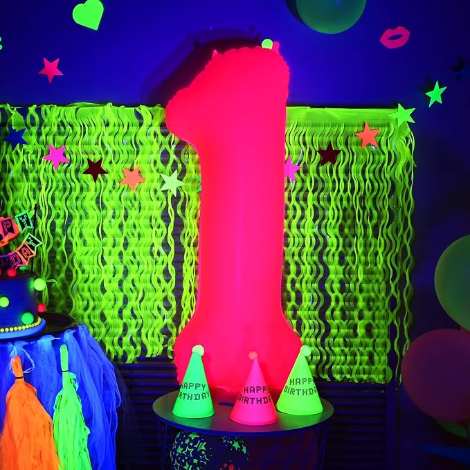 Mega-L Glow in The Dark Party Supplies, 40 Inch Fuchsia Number 9 Balloon | Glow - Image 2