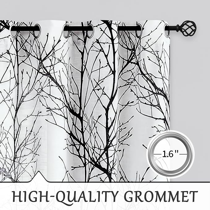 FMFUNCTEX Linen Black White Semi Sheer Print Curtains 84 Inch Long 2 Panels | - Image 6