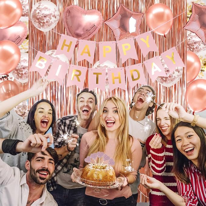 Rose Gold Birthday Party Decorations, Happy Birthday Banner, Rose Gold Fringe - Image 5