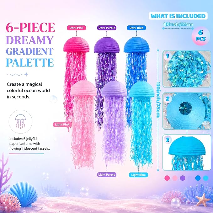 Jellyfish Paper Lanterns, Hanging Ocean-Themed Pool & Beach Classroom Accent - Image 6