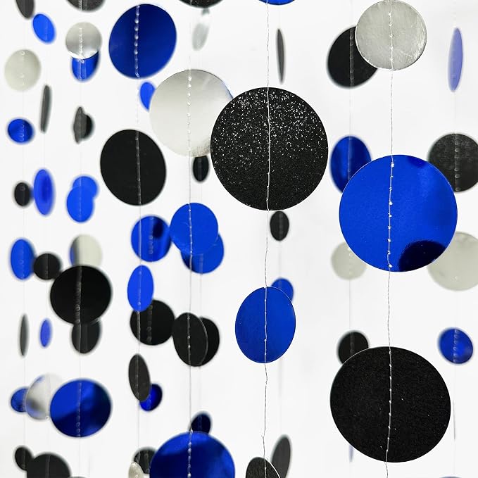 46Ft Navy Blue Black Silver Circle Dots Garland Royal Blue Black Polka Dots - Image 3