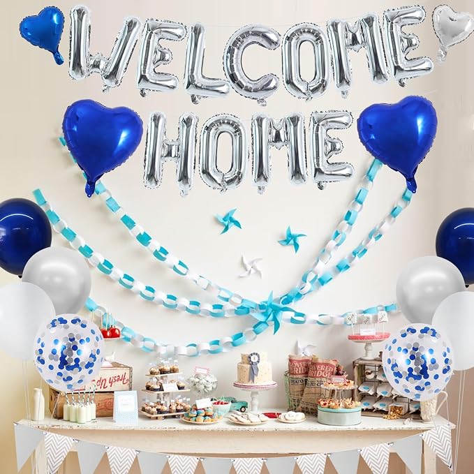 TONIFUL 16 Inch Silver Welcome Home Foil Letter Balloons Banner Decor Kit | - Image 5
