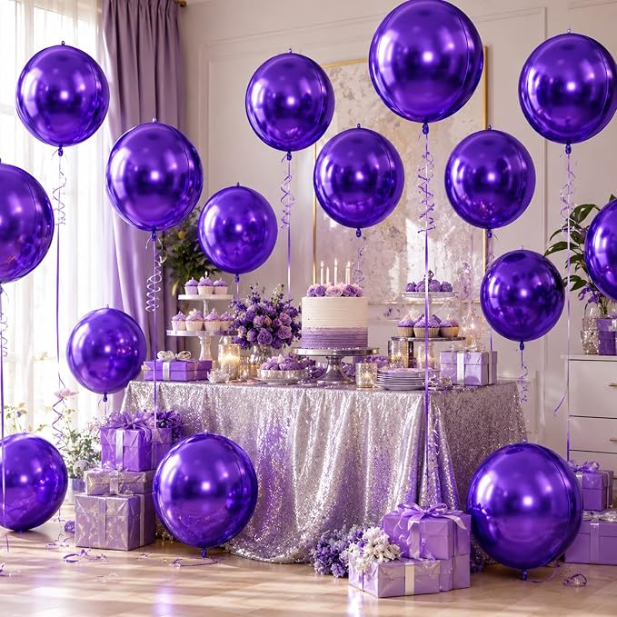 10Pcs Purple Round Foil Balloons, Metallic Purple Foil Baloon - Image 8