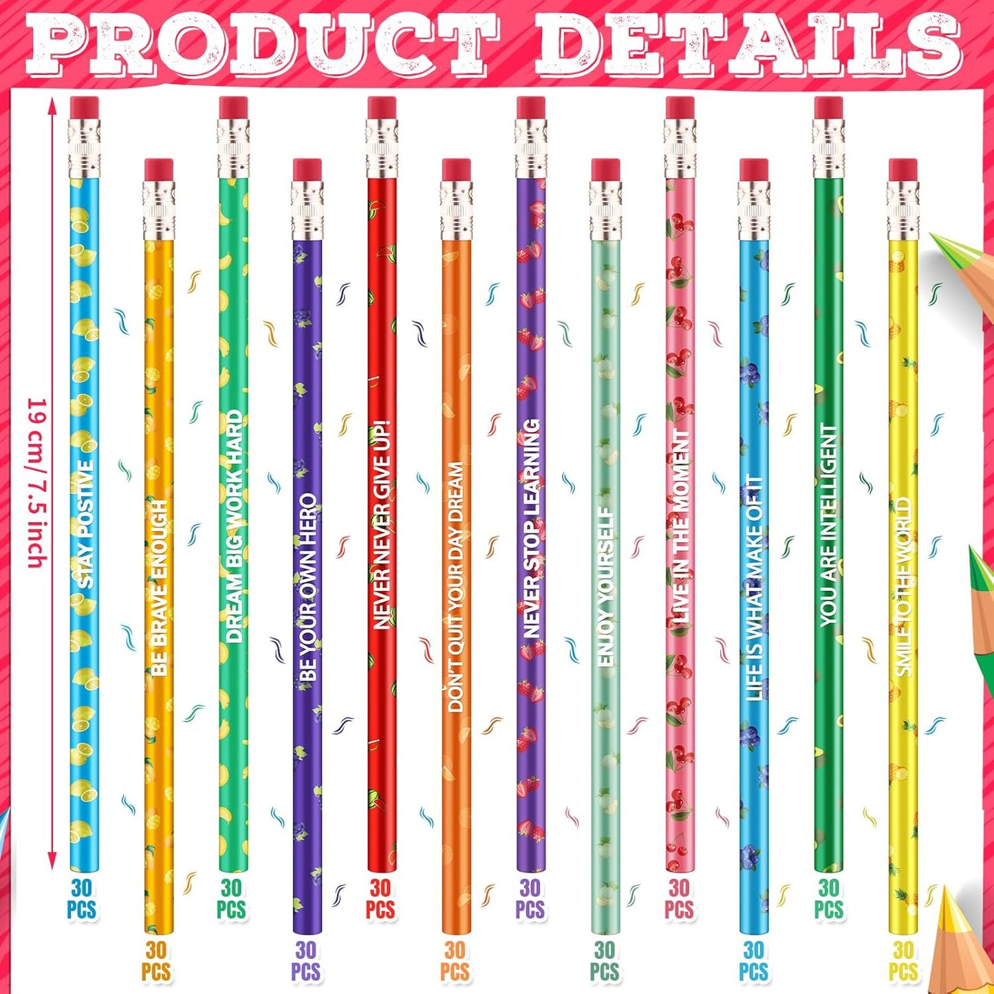 360 Pcs Scented Pencils Bulk for Kids Inspirational Motivational Cute Fun Fruit Wood Smelly Graphite Pencils with Erasers for School Classroom Office Students Girls Boys Gifts Supplies