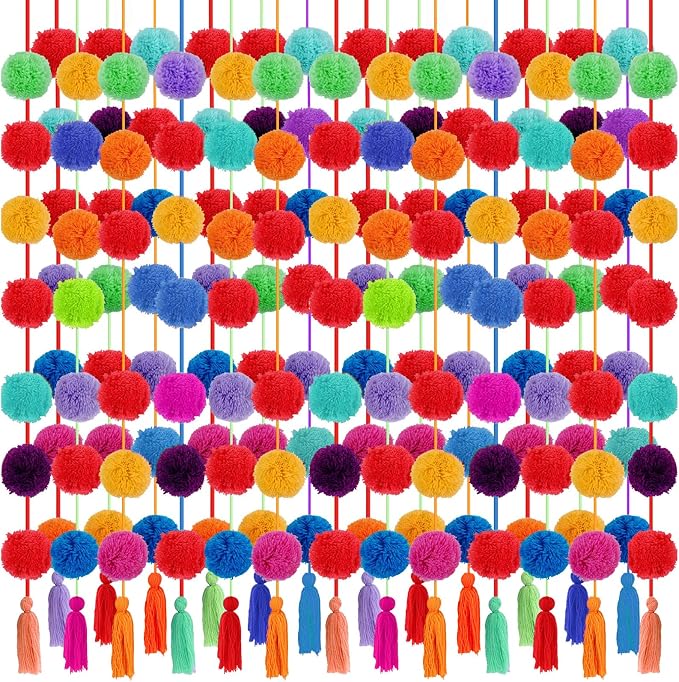 Jecery Yarn Pom Pom Tassel Garland Hanukkah Strand Rainbow Hanging Garland by Jecery