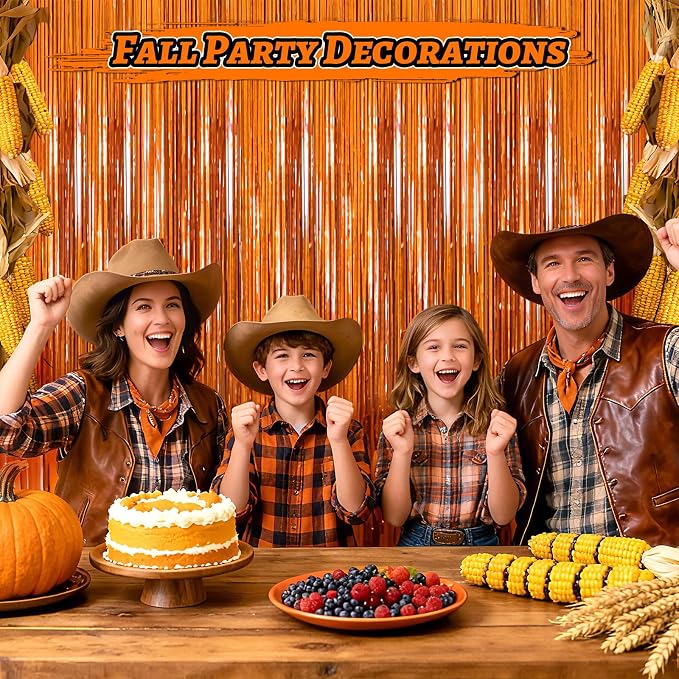 5 Pack 3.3 x 9.9 ft Orange Fringe Backdrop Streamers Party Decorations | Foil - Image 7