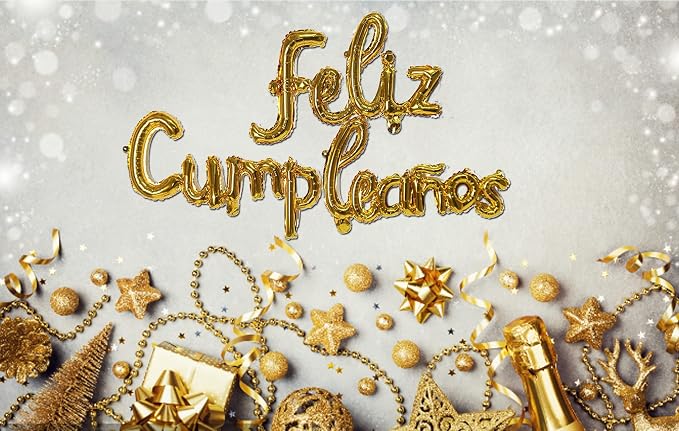 Feliz Cumpleanos Gold Small Letters Conjoined Balloons Feliz Cumpleanos Gold - Image 4
