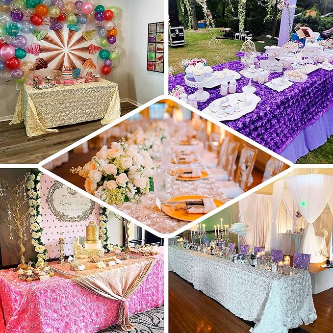 Efavormart 90"X132" Hunter Emerald Green Grandiose 3D Rosette Satin Rectangle Tablecloth for Wedding Party Event