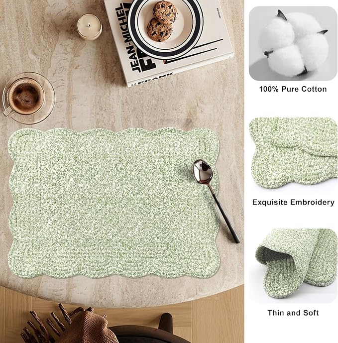 6 PC Quilted Placemats, 100% Cotton Fabric Washable Cloth Table Mats - Image 4