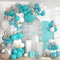 152Pcs Teal Silver White Balloons Arch Kit Different Size | Turquoise Blue by OUDDYLIFE