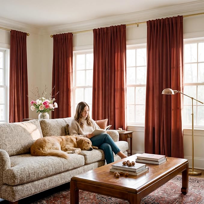 Rust Red Velvet Curtains Extra Long - Image 8