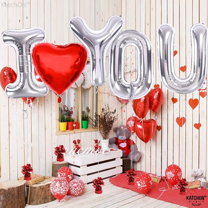 KatchOn Silver I Love You Balloons 40 Inch, Valentines Day Decorations | Foil - Image 6