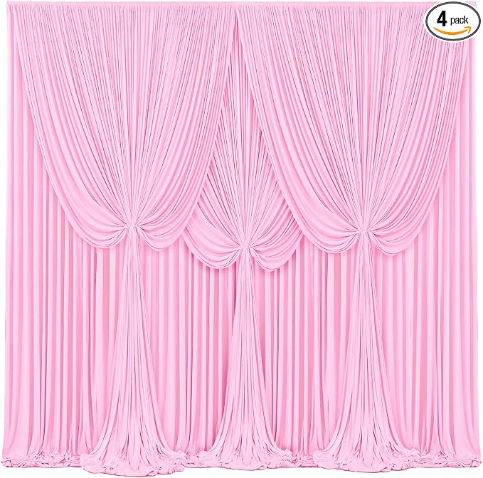 4 Panels Pink Backdrop Curtains by Tao-GePartyDecorations