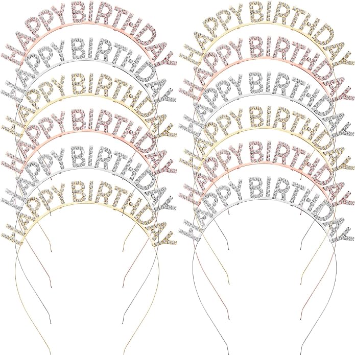 Lyrow 12 Pcs Rhinestone Happy Birthday Crowns Headbands Party Decorations by Lyrow