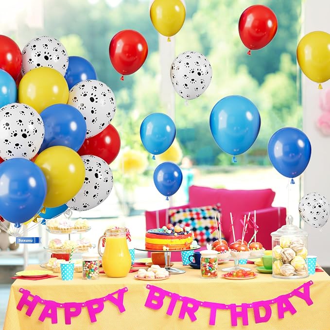 Paw Balloons, 12 Inch Yellow Blue and Red Balloons - Image 4