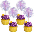 Gyufise 30Pcs Foil Firework Cupcake Toppers Sparkle Tinsel Cake Toppers Tinsel by Gyufise