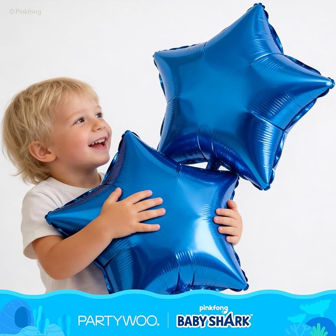 PartyWoo Baby Shark Blue Foil Round Star Mylar Number 2 Balloons 5pcs | Balloons - Image 6
