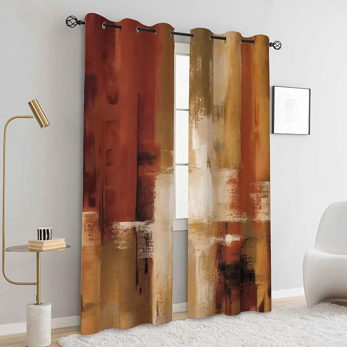 Asuexpect Burnt Orange Curtains 2 Panels Abstract Rust Curtain Room Darkening - Image 5