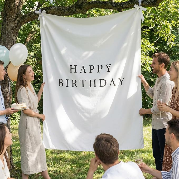 Oudain 60x78 Inch Happy Birthday Burlap Banner, Fabric Party Decorations - Image 3