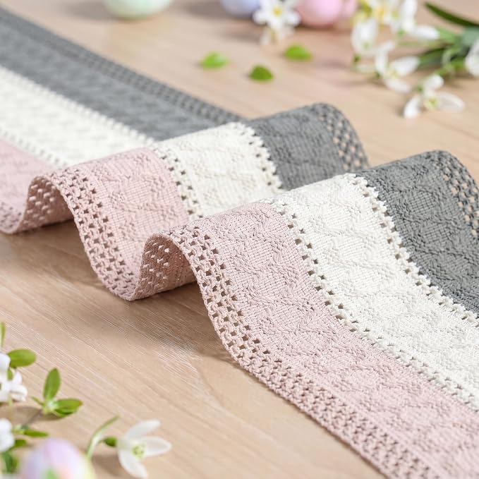 Artoid Mode Grey Beige Pink Farmhouse Rustic Table Runner 12x48 Inch | Holiday - Image 6