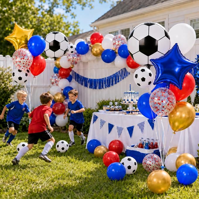 Soccer Balloons, Metallic Gold Red Confetti Balloon - Image 5