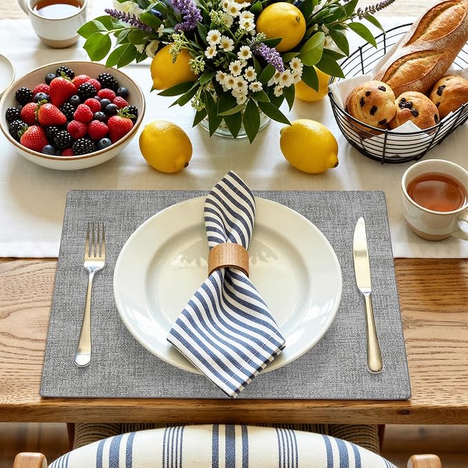 Faux Leather Heat Resistant Placemats 6 Packs, Waterproof Wipeable Dining PU - Image 8