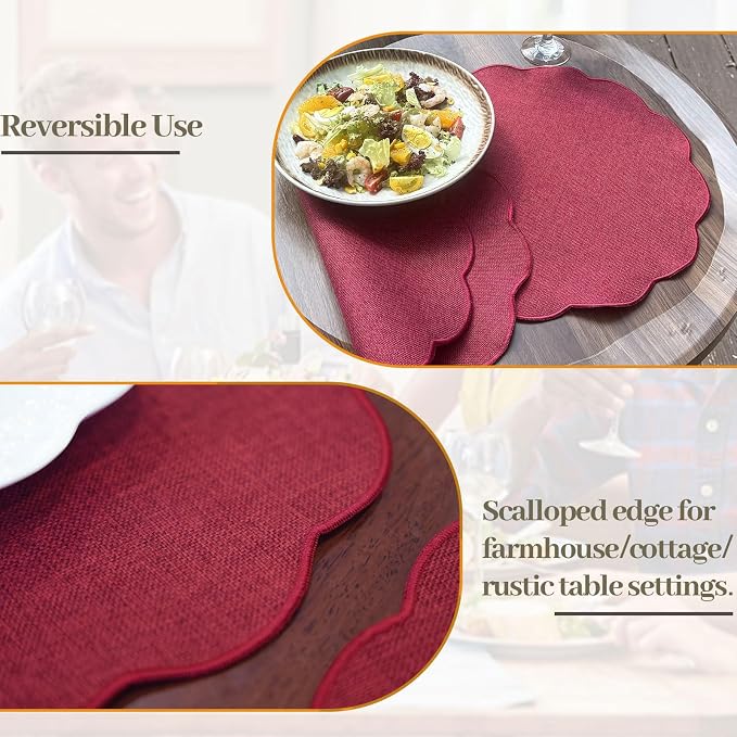 AHHFSMEI Round Faux Linen Placemats Set of 8 Heat Resistant Non-Slip Stain - Image 6
