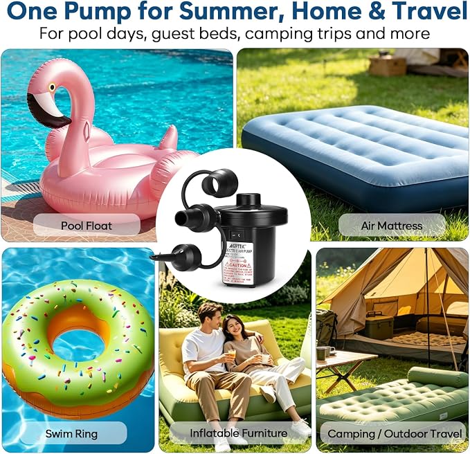 AGPTEK Electric Air Pump for Inflatables, 110V AC &12V DC Inflator Deflator | - Image 8