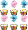Gyufise 30Pcs Foil Firework Cupcake Toppers Sparkle Tinsel Cake Toppers Tinsel by Gyufise