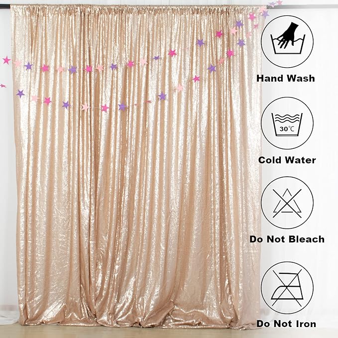 ShinyBeauty Champagne Backdrop Curtains 2 Pieces Sequin Photograph Backdrops - Image 5
