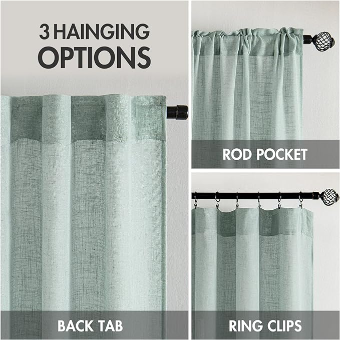 MIULEE Sea Green Linen Curtains 52x84 Inch - Image 3