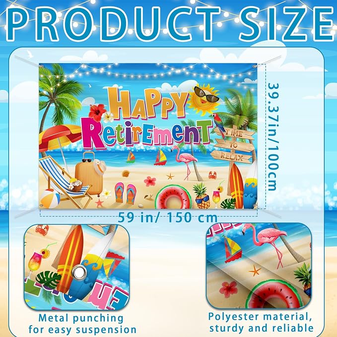 Retirement Party Decorations Summer Hawaiian Beach Happy Retirement Banner - Image 4