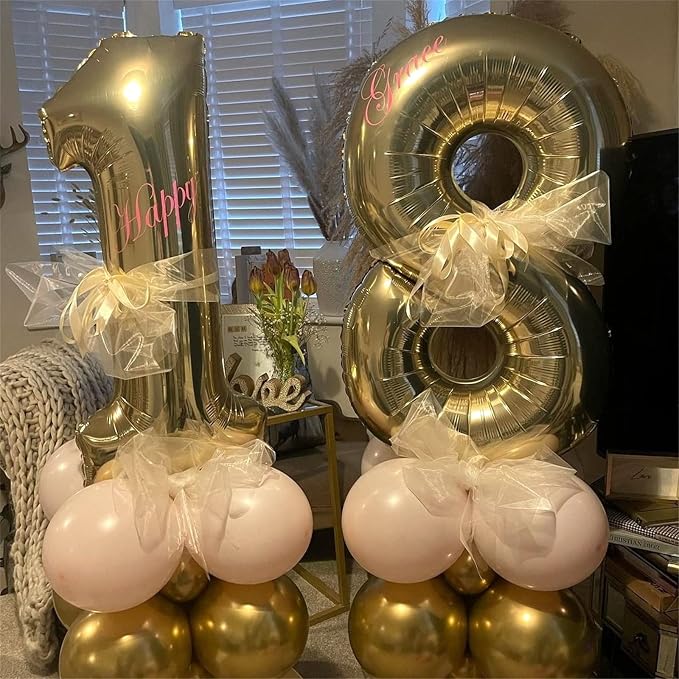 Light Gold Number 18 Birthday Balloons, 40 Inch Large Champagne Gold Foil - Image 6